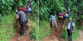 अभियान लिएर गाउँ गएको माओवादी श्रमदानमा व्यस्त