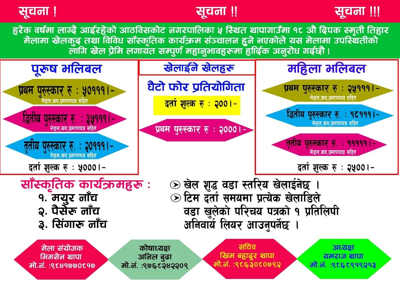 थापागाउँमा विविध खेलकुद तथा सांस्कृतिक कार्यक्रम आयोजना