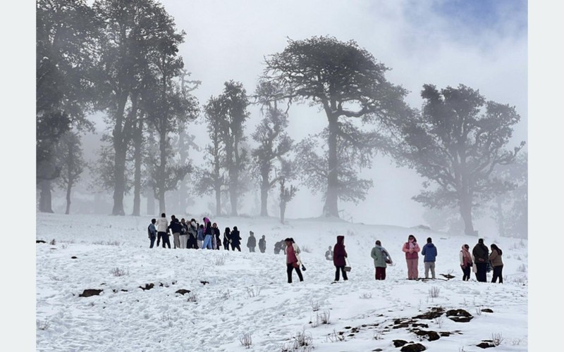 हिउँ खेल्न पर्यटक पातिहाल्नेमा
