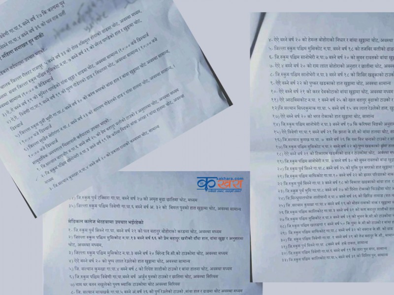 दाउन्ने दुर्घटनाका घाईतेहरुको विवरण (नाम र ठेगाना सहित )